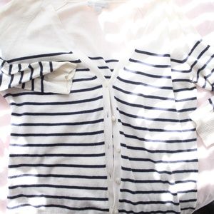 Navy and cream button down sweater.